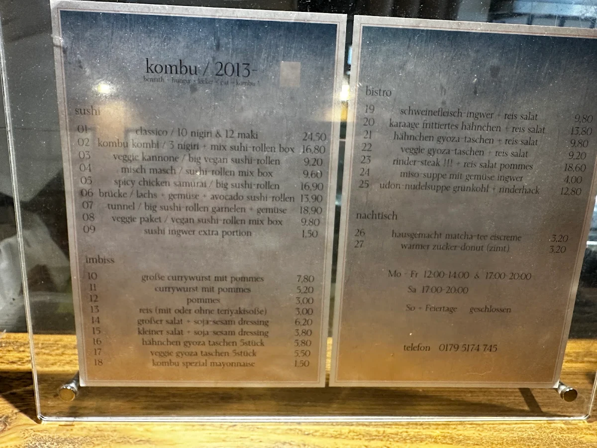 Speisekarte, Bistro KOMBU