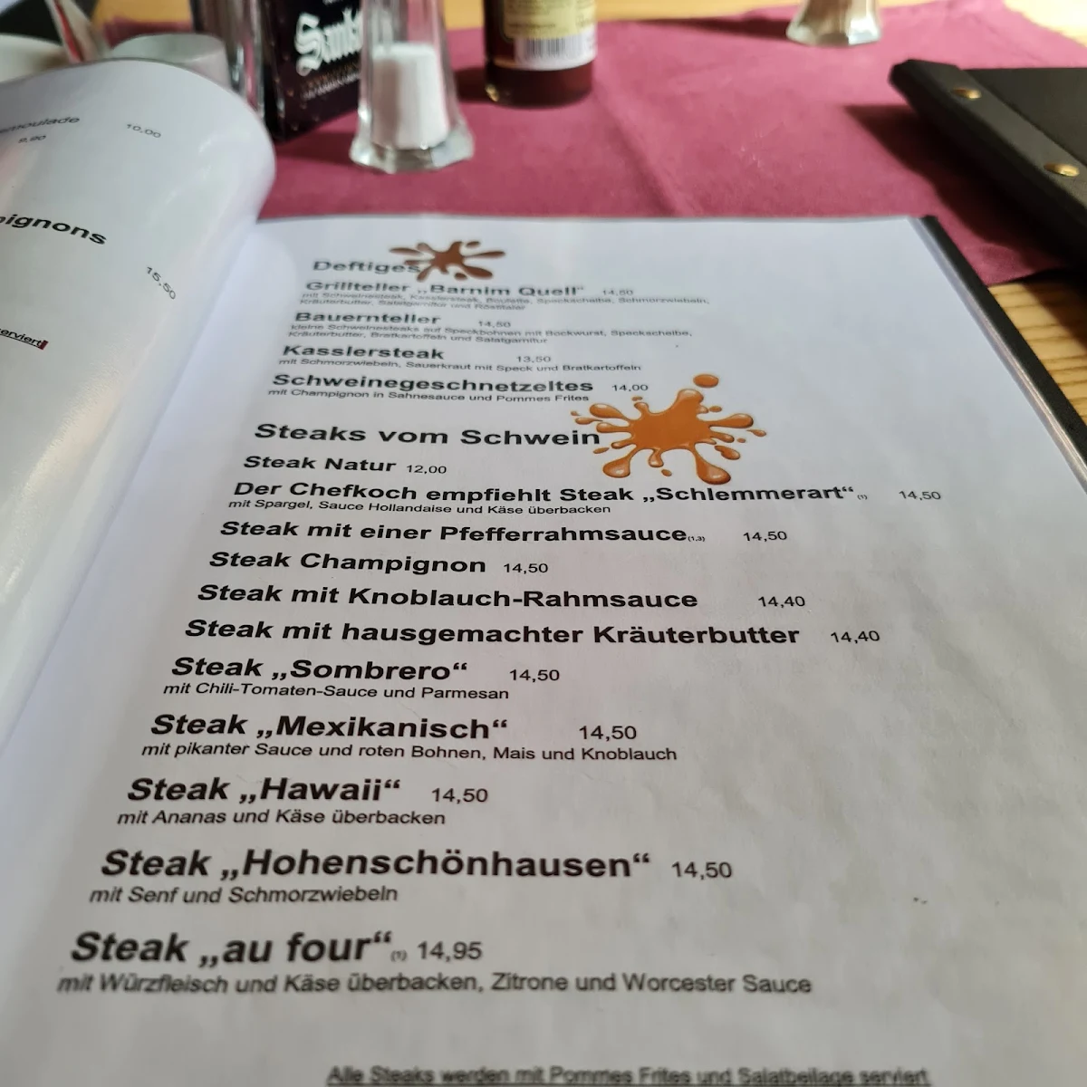 Speisekarte, Gaststätte Barnimquell