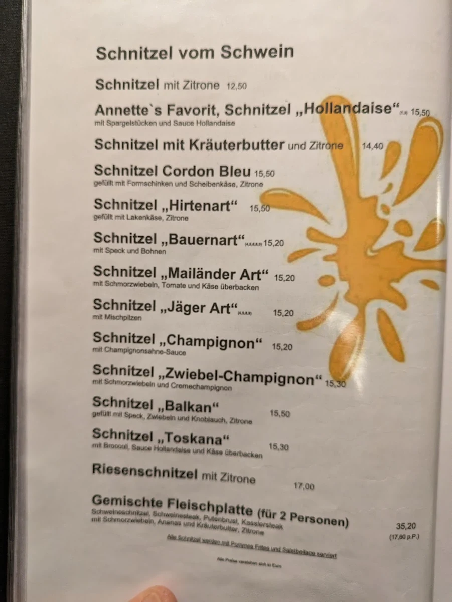 Speisekarte, Gaststätte Barnimquell