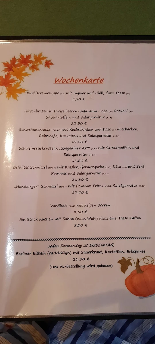 Speisekarte, Gaststätte Barnimquell