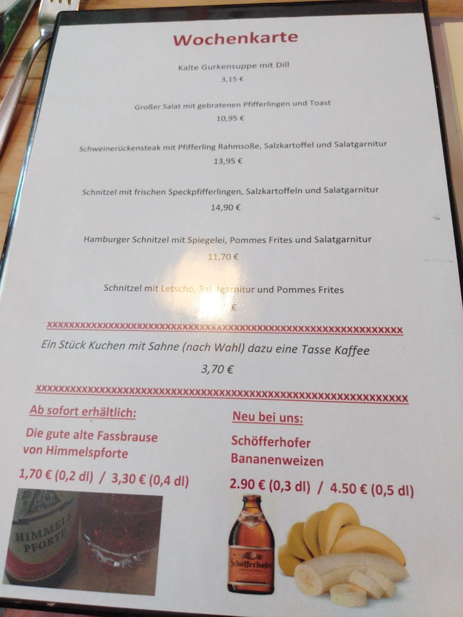 Speisekarte, Gaststätte Barnimquell