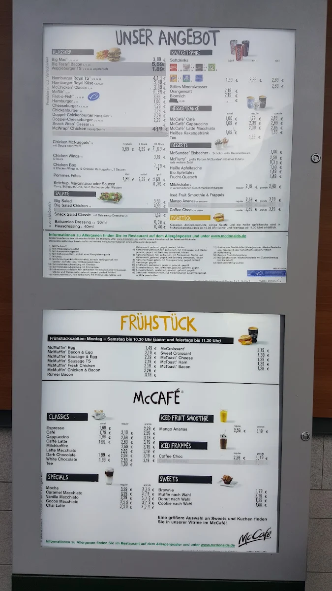 Speisekarte, McDonald's