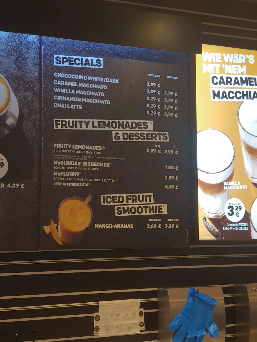 Speisekarte, McDonald's