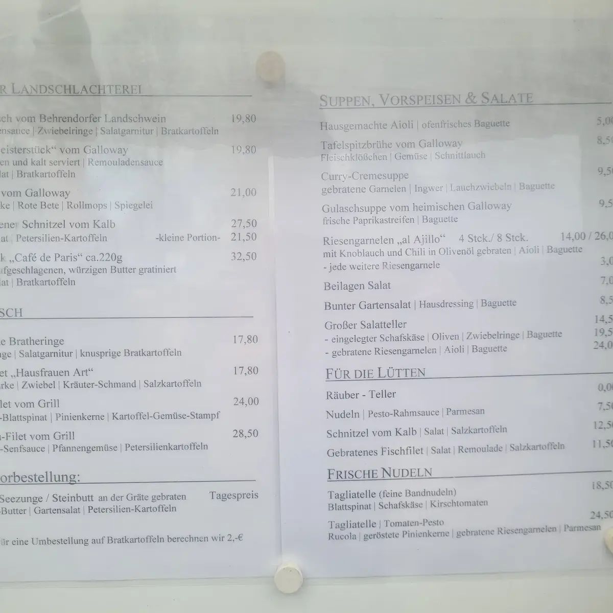 Speisekarte, Restaurant Kleine Küchenkate
