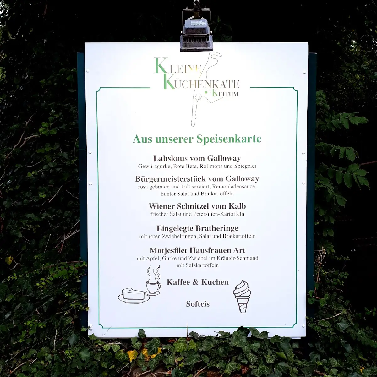 Speisekarte, Restaurant Kleine Küchenkate