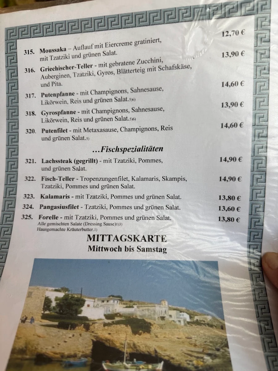 Speisekarte, "Restaurant Rhodos" Griechische Spezialitäten