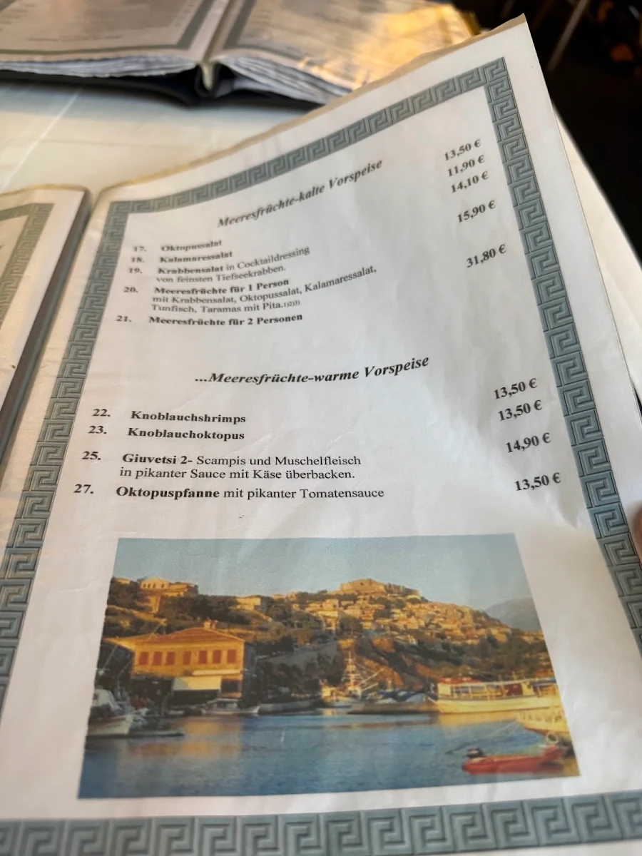 Speisekarte, "Restaurant Rhodos" Griechische Spezialitäten