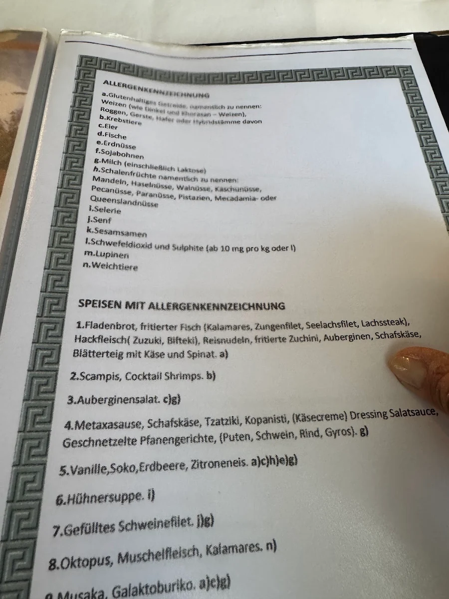 Speisekarte, "Restaurant Rhodos" Griechische Spezialitäten