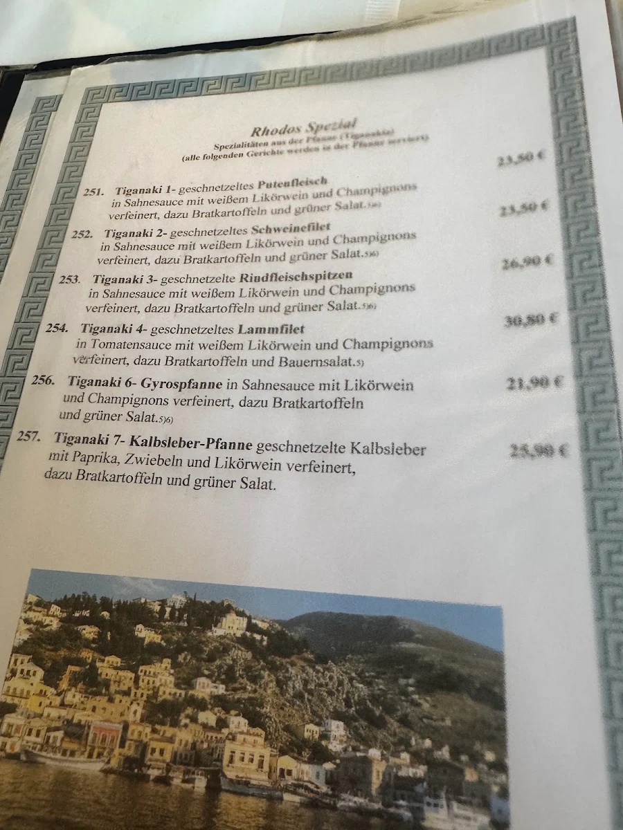 Speisekarte, "Restaurant Rhodos" Griechische Spezialitäten