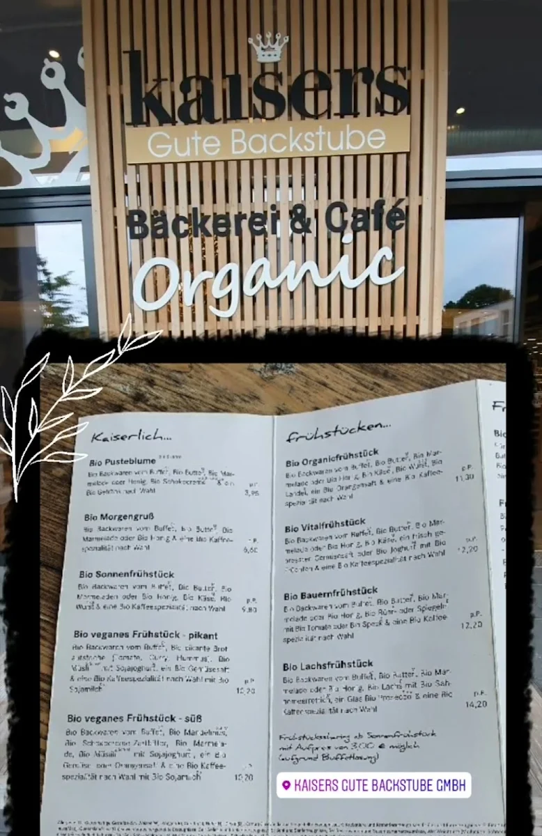Speisekarte, Kaisers Gute Backstube "Organic"