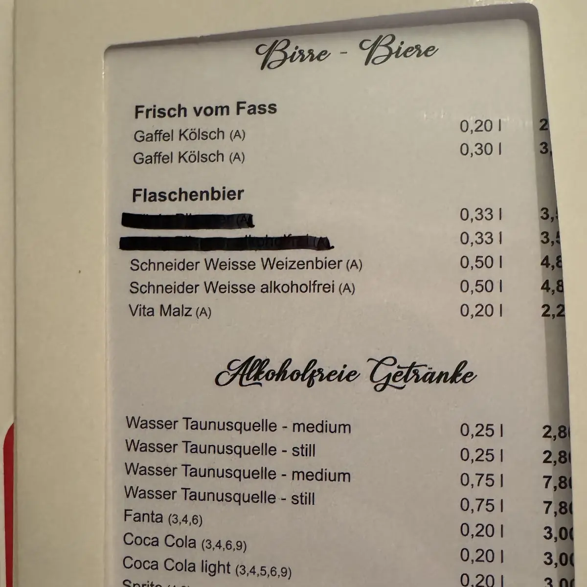 Speisekarte, Restaurant Serenissima