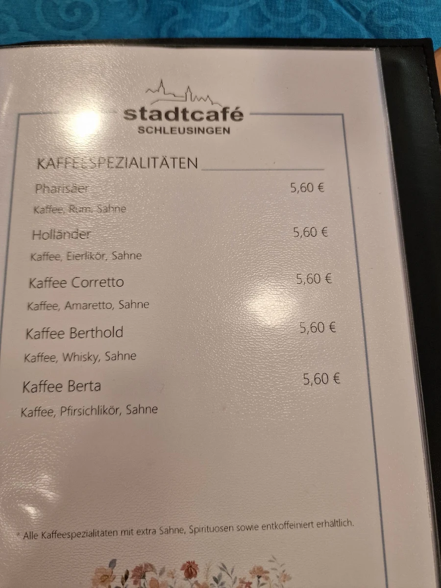Speisekarte, Stadtcafé Schleusingen