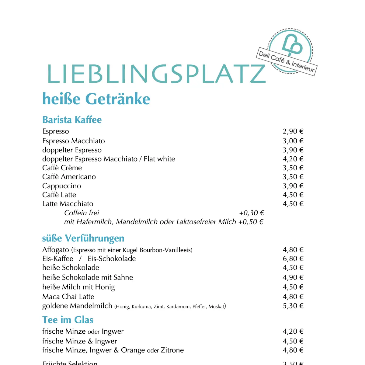 Speisekarte, Lieblingsplatz-Hürth Deli Cafe & Interieur