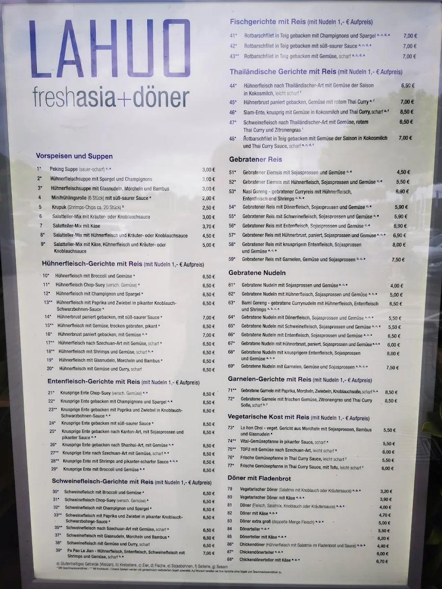 Speisekarte, Lahuo Asia Bistro