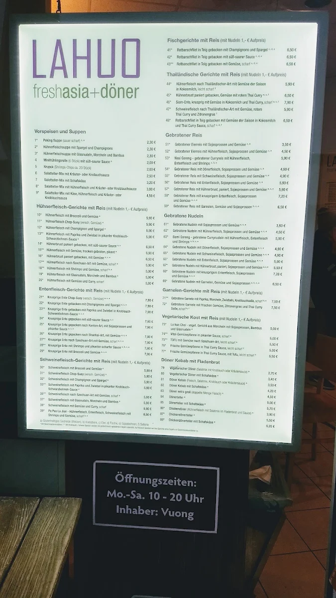 Speisekarte, Lahuo Asia Bistro
