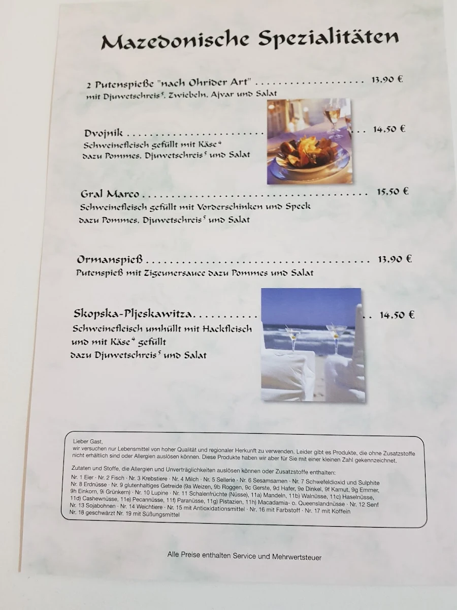 Speisekarte, Zum alten Markt