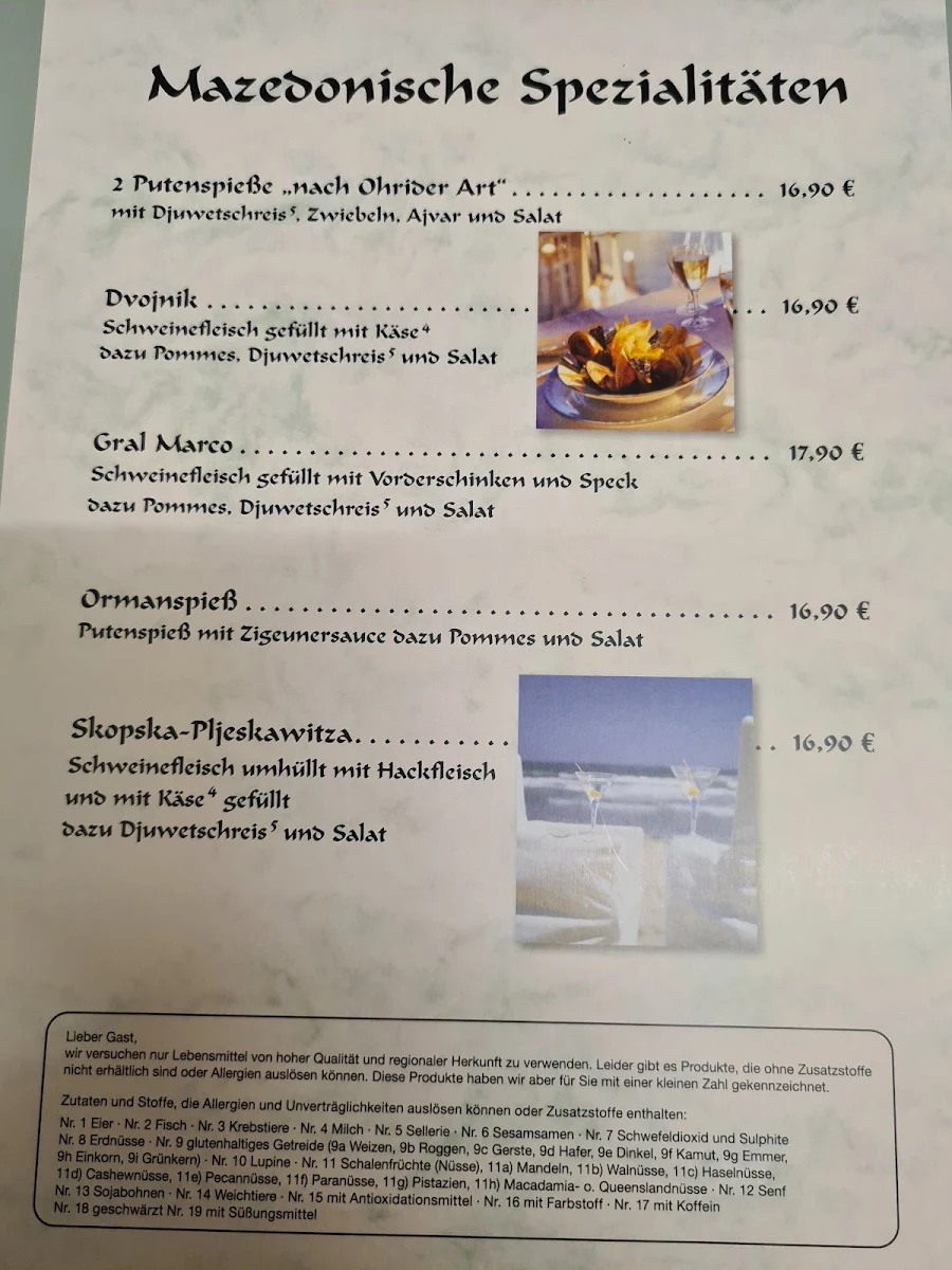 Speisekarte, Zum alten Markt