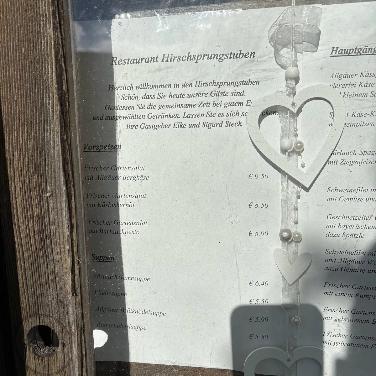 Speisekarte, Restaurant Hirschsprungstuben