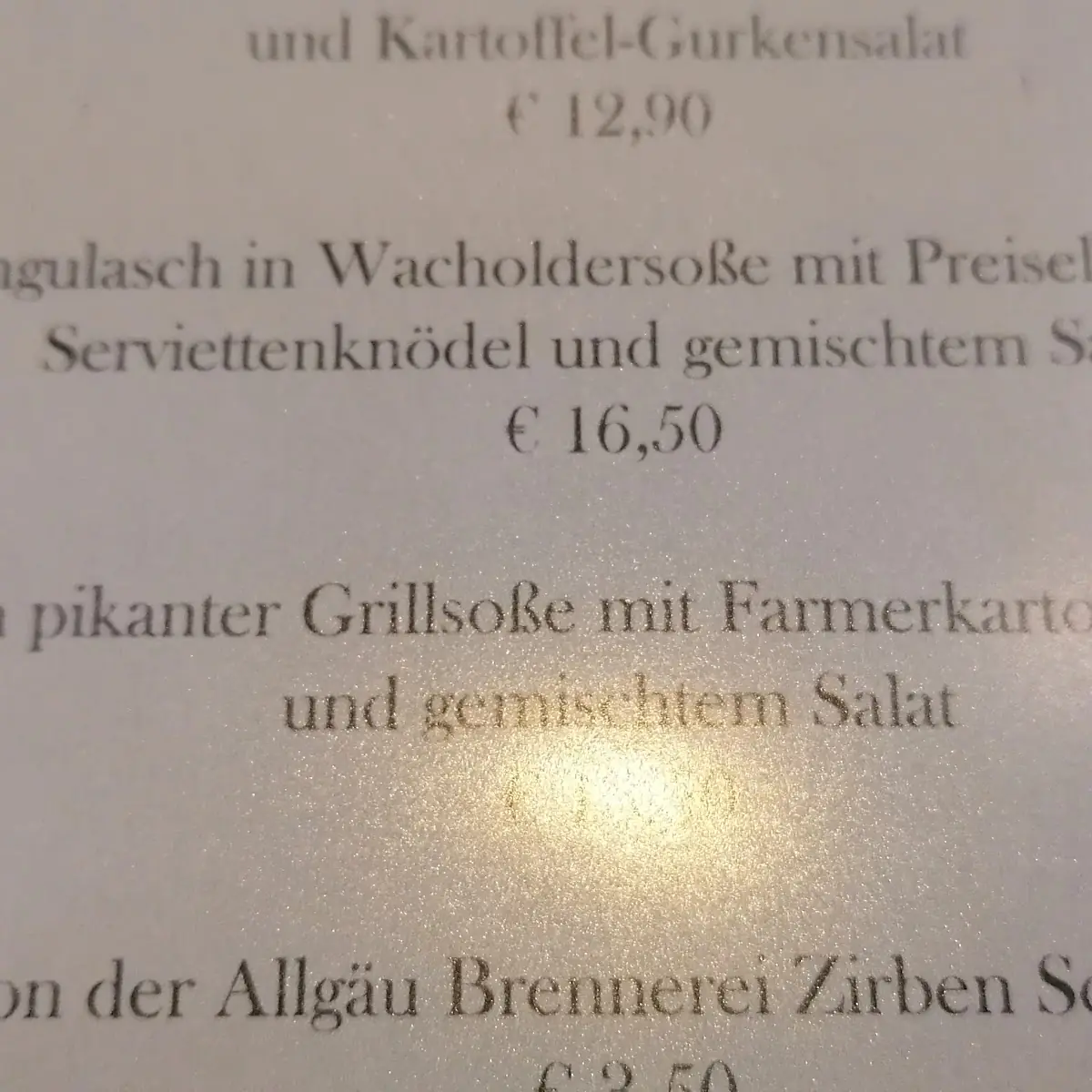 Speisekarte, Restaurant Hirschsprungstuben
