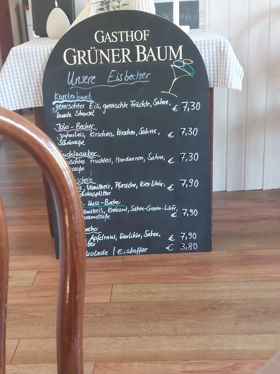Speisekarte, Gasthof & Eisdiele Grüner Baum