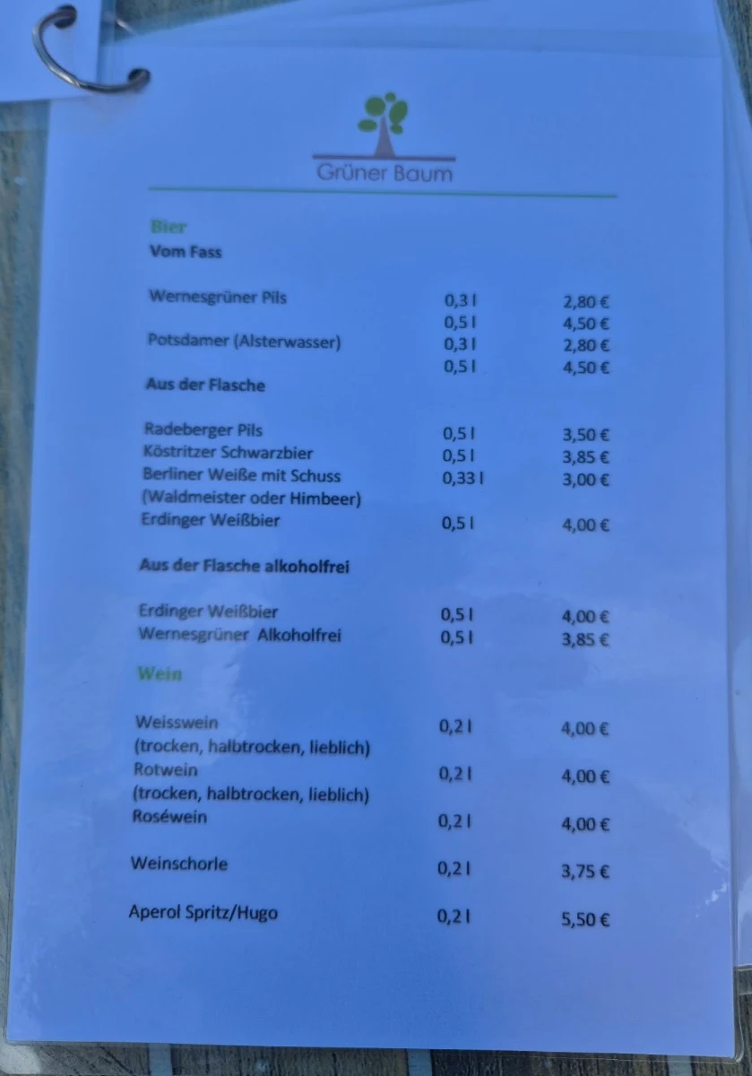 Speisekarte, Gasthof & Eisdiele Grüner Baum