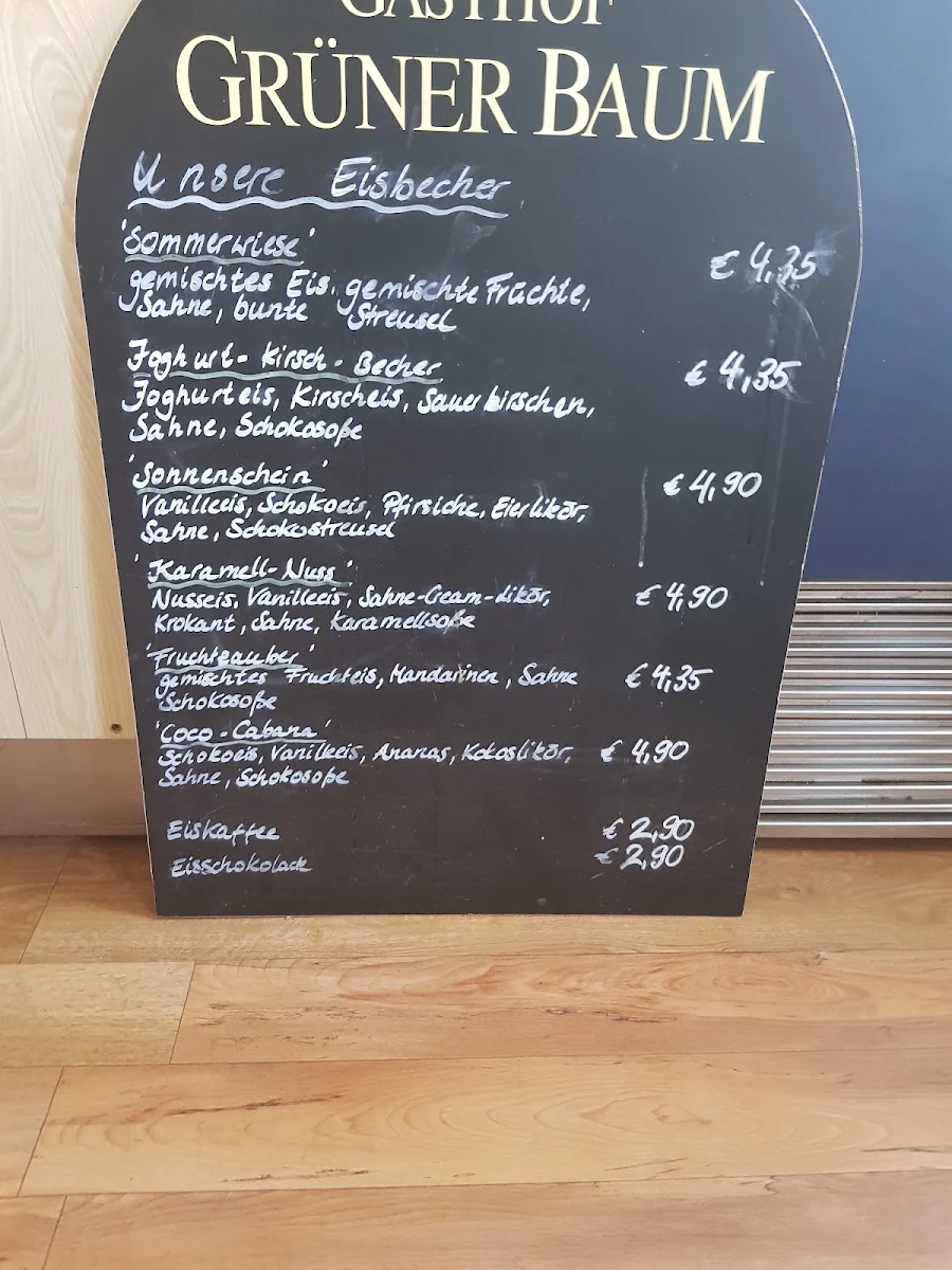 Speisekarte, Gasthof & Eisdiele Grüner Baum
