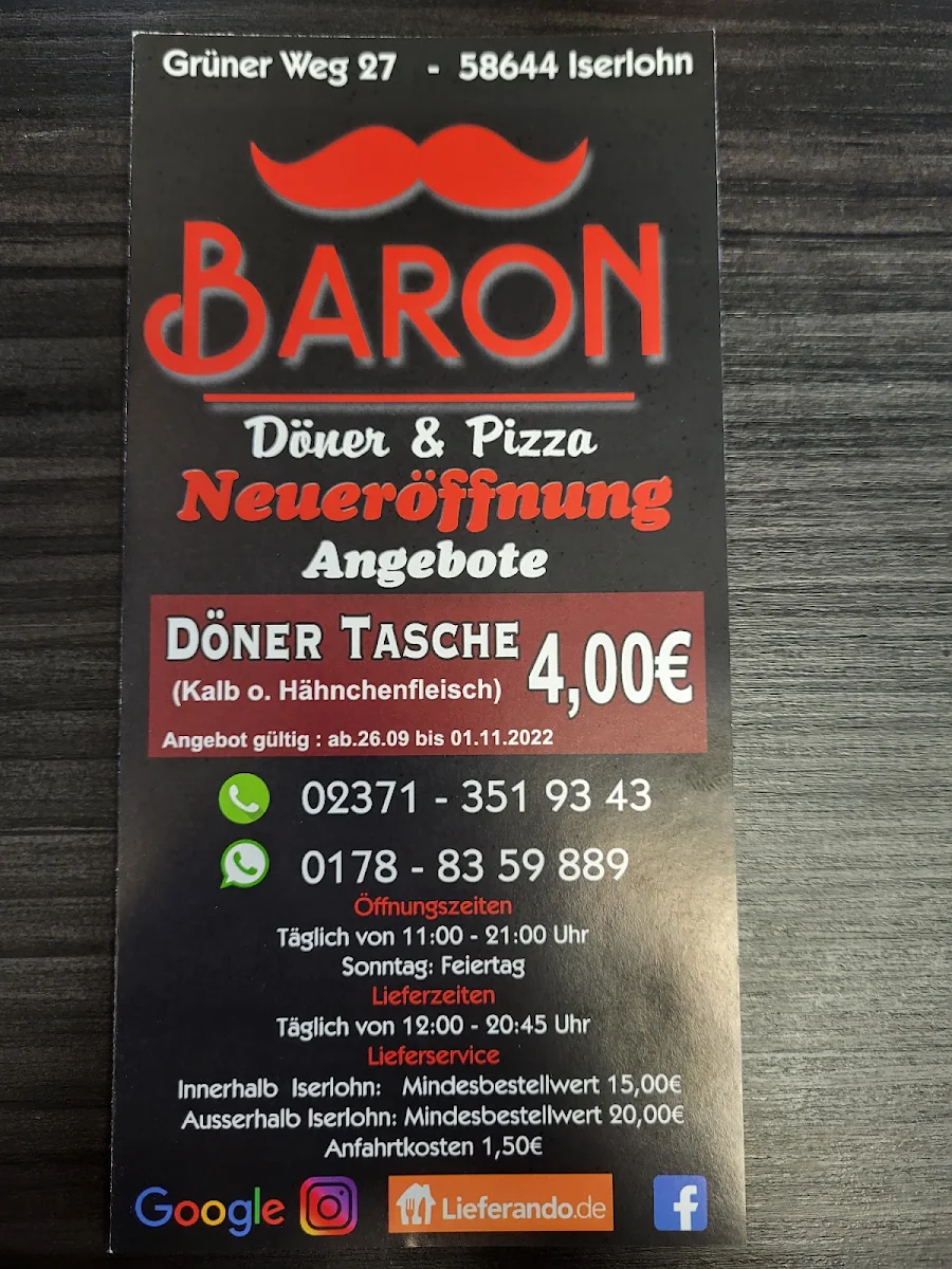 Speisekarte, Baron Döner&Pizza