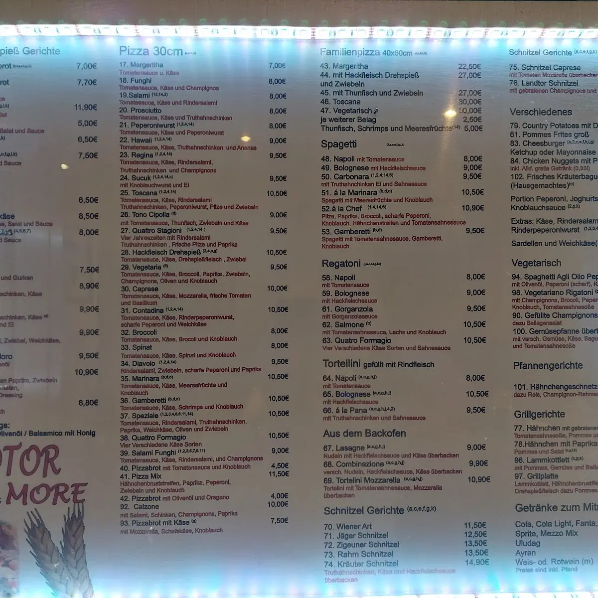 Speisekarte, Landtor Pizza & More