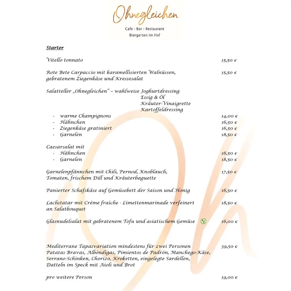 Speisekarte, Ohnegleichen Worms - Restaurant - Café - Bar
