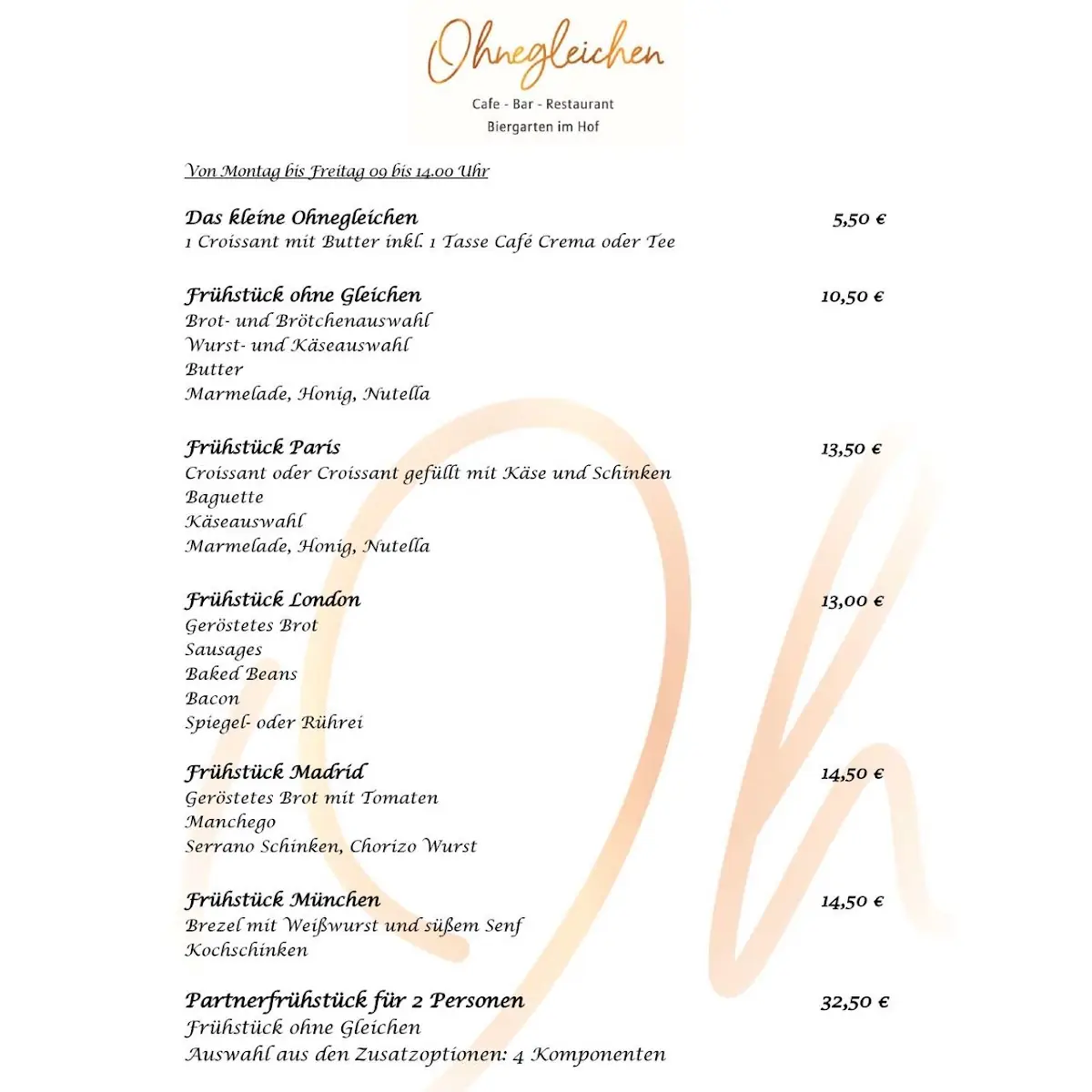 Speisekarte, Ohnegleichen Worms - Restaurant - Café - Bar