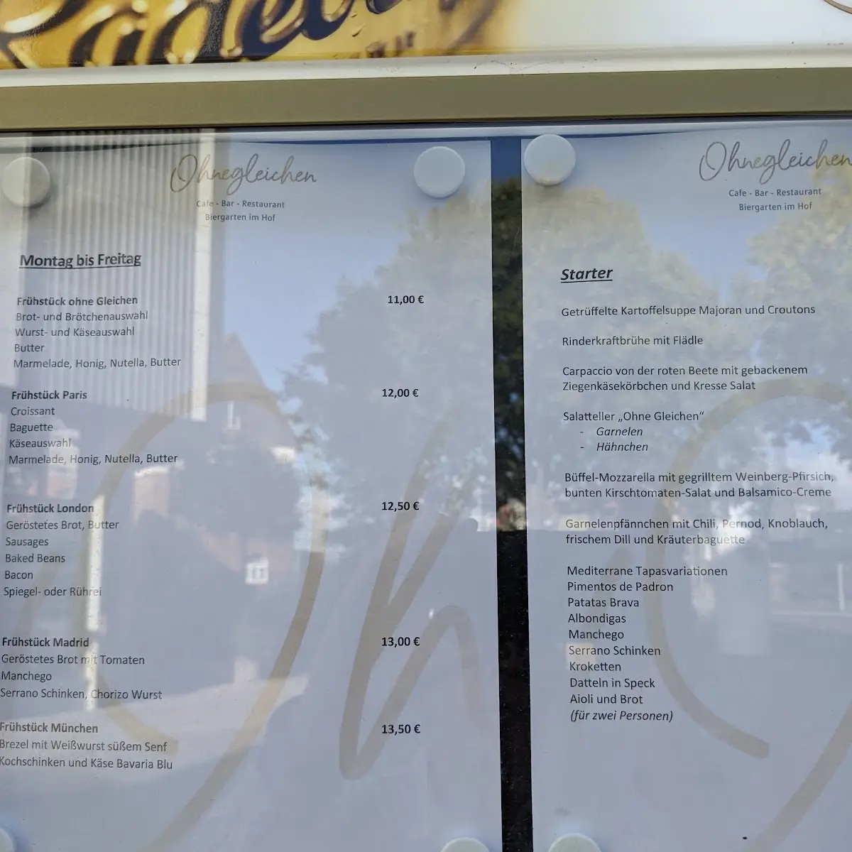 Speisekarte, Ohnegleichen Worms - Restaurant - Café - Bar