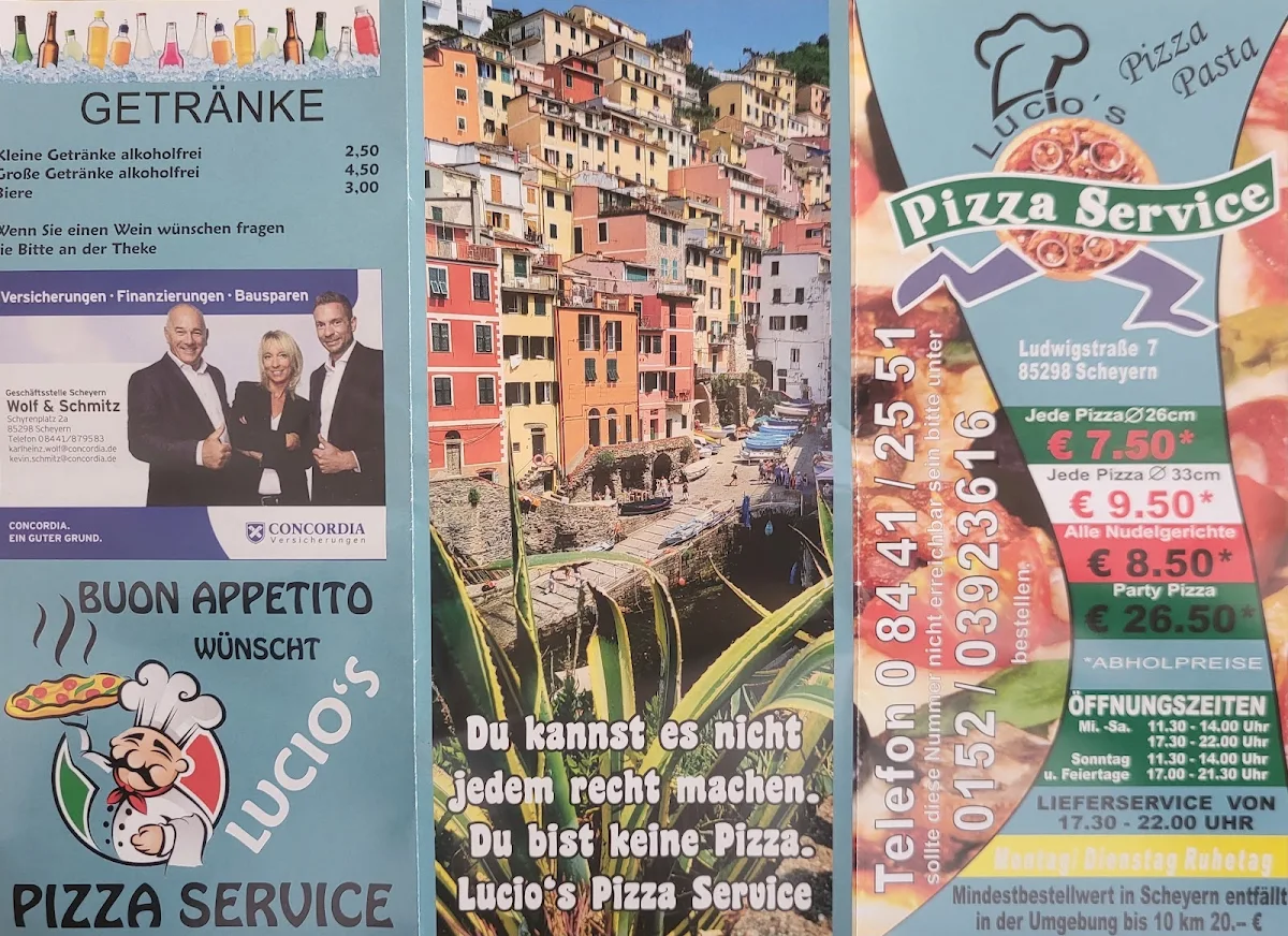 Speisekarte, De Lucio's Pizzaservice