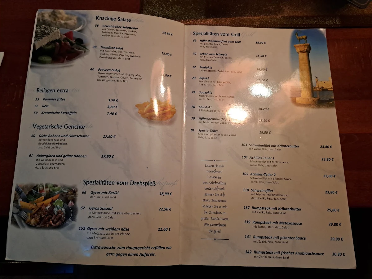 Speisekarte, Griechisches Restaurant Rhodos