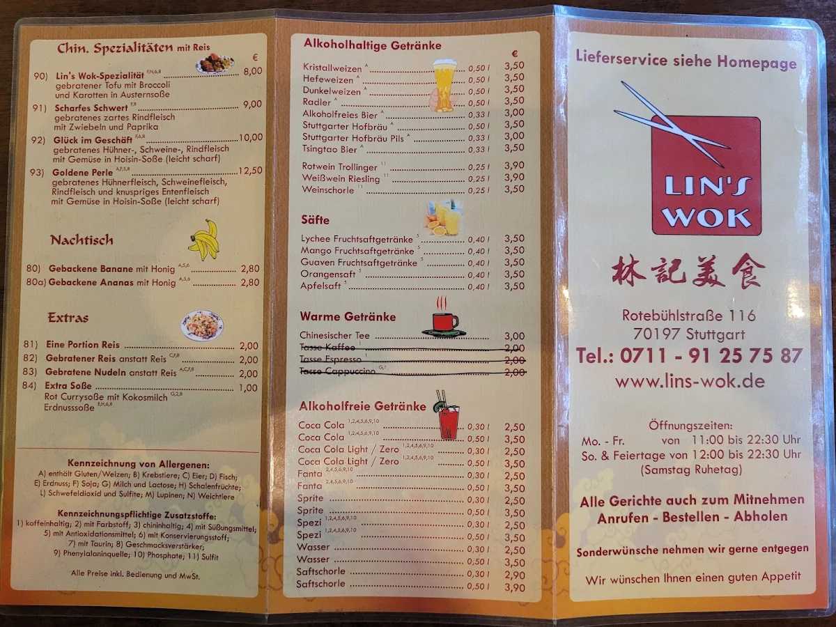 Speisekarte, Lin's Wok