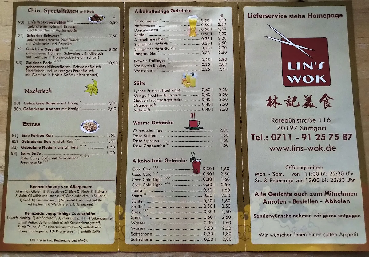 Speisekarte, Lin's Wok