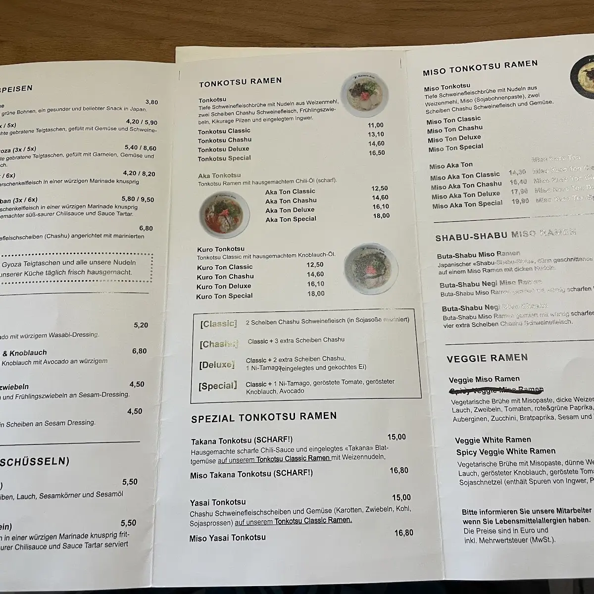 Speisekarte, Ramen Jun