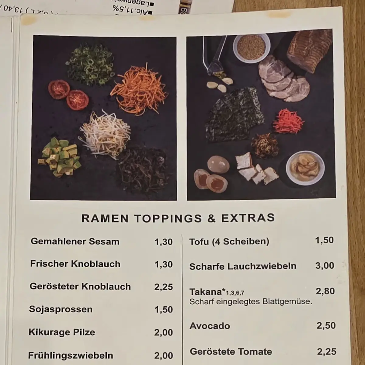 Speisekarte, Ramen Jun