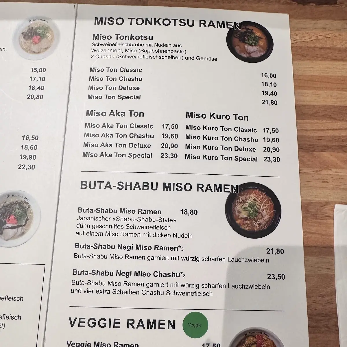 Speisekarte, Ramen Jun