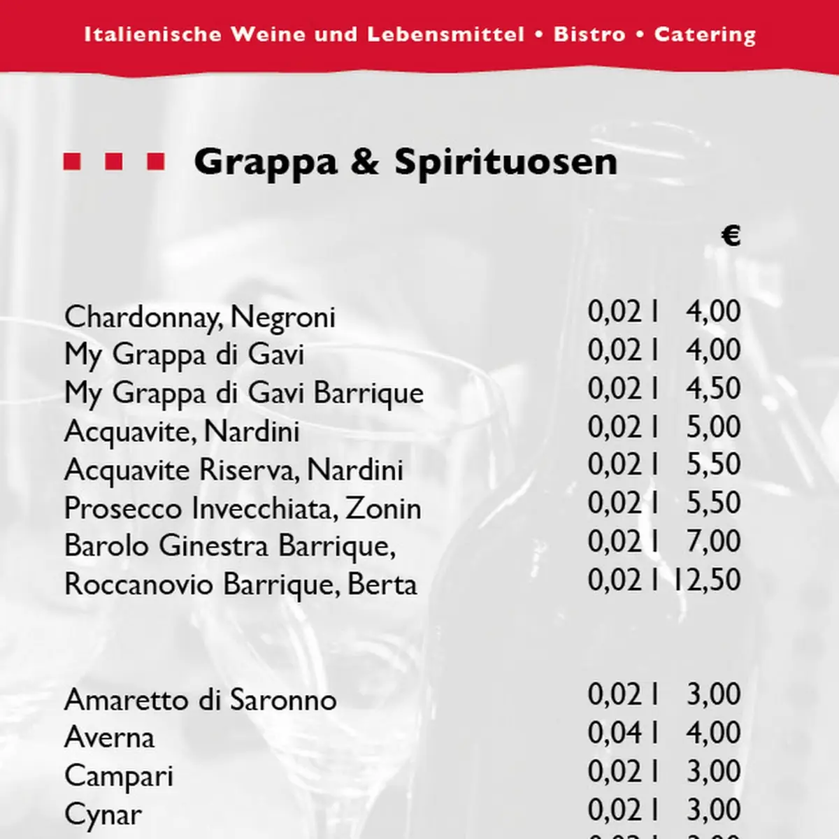 Speisekarte, La Vigna