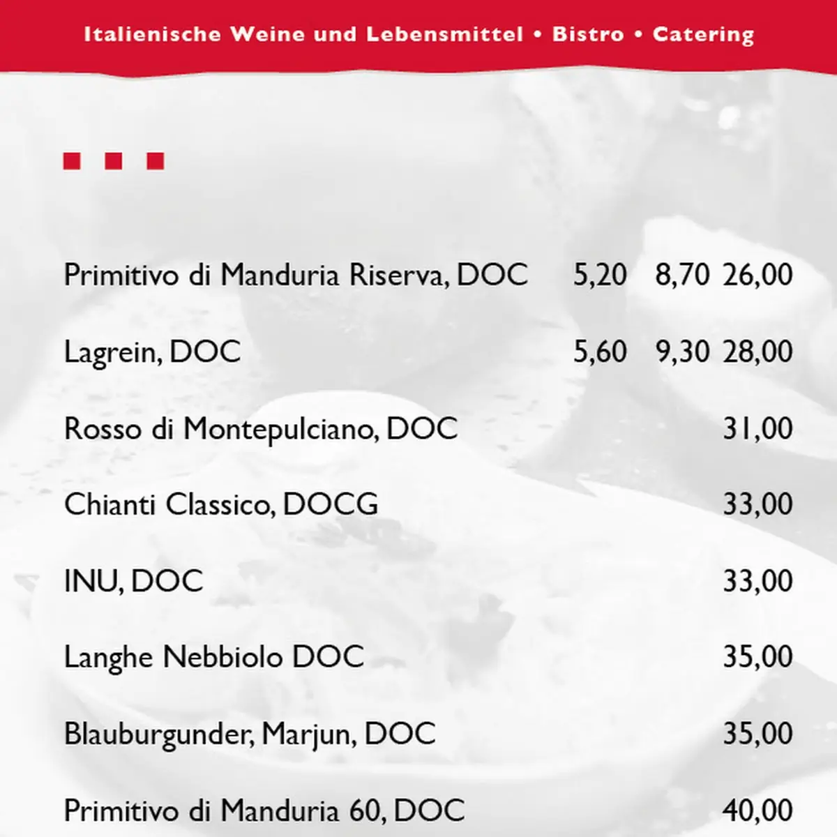 Speisekarte, La Vigna