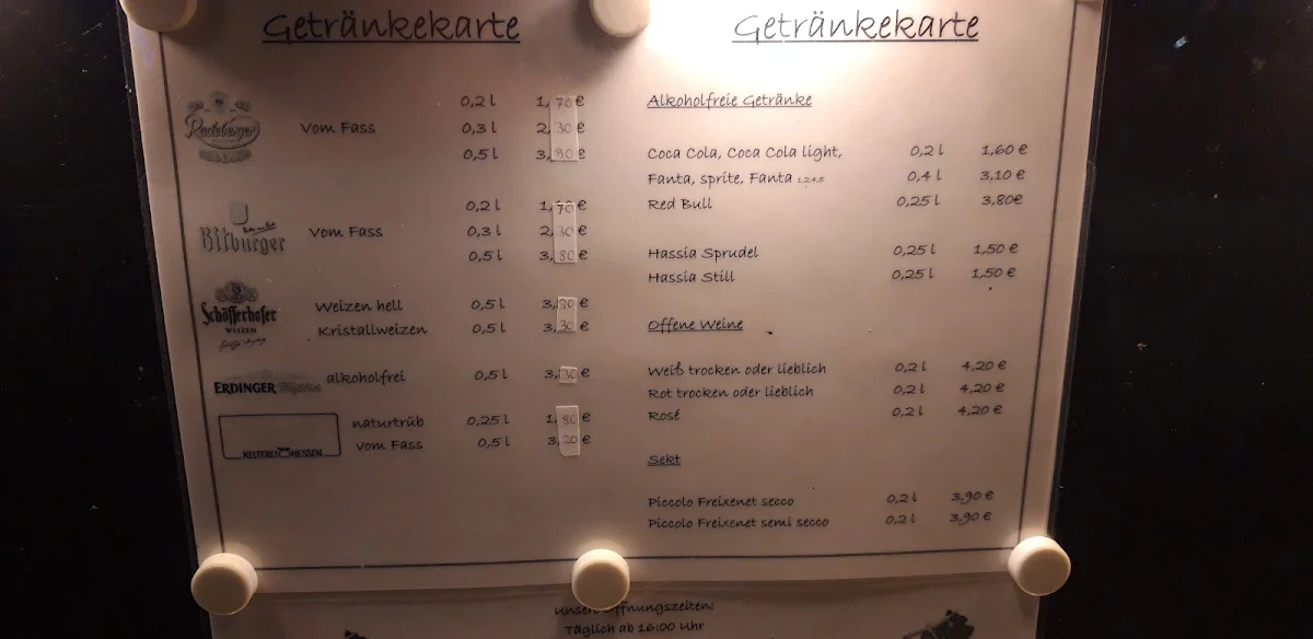 Speisekarte, Pilsstube Zur Traube
