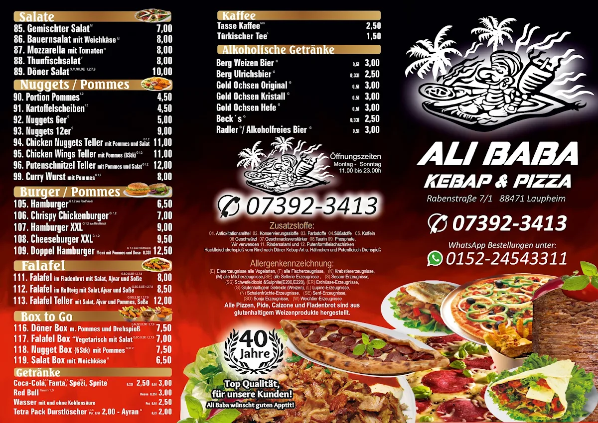 Speisekarte, Ali Baba Kebab - Pizza - Bistro Laupheim