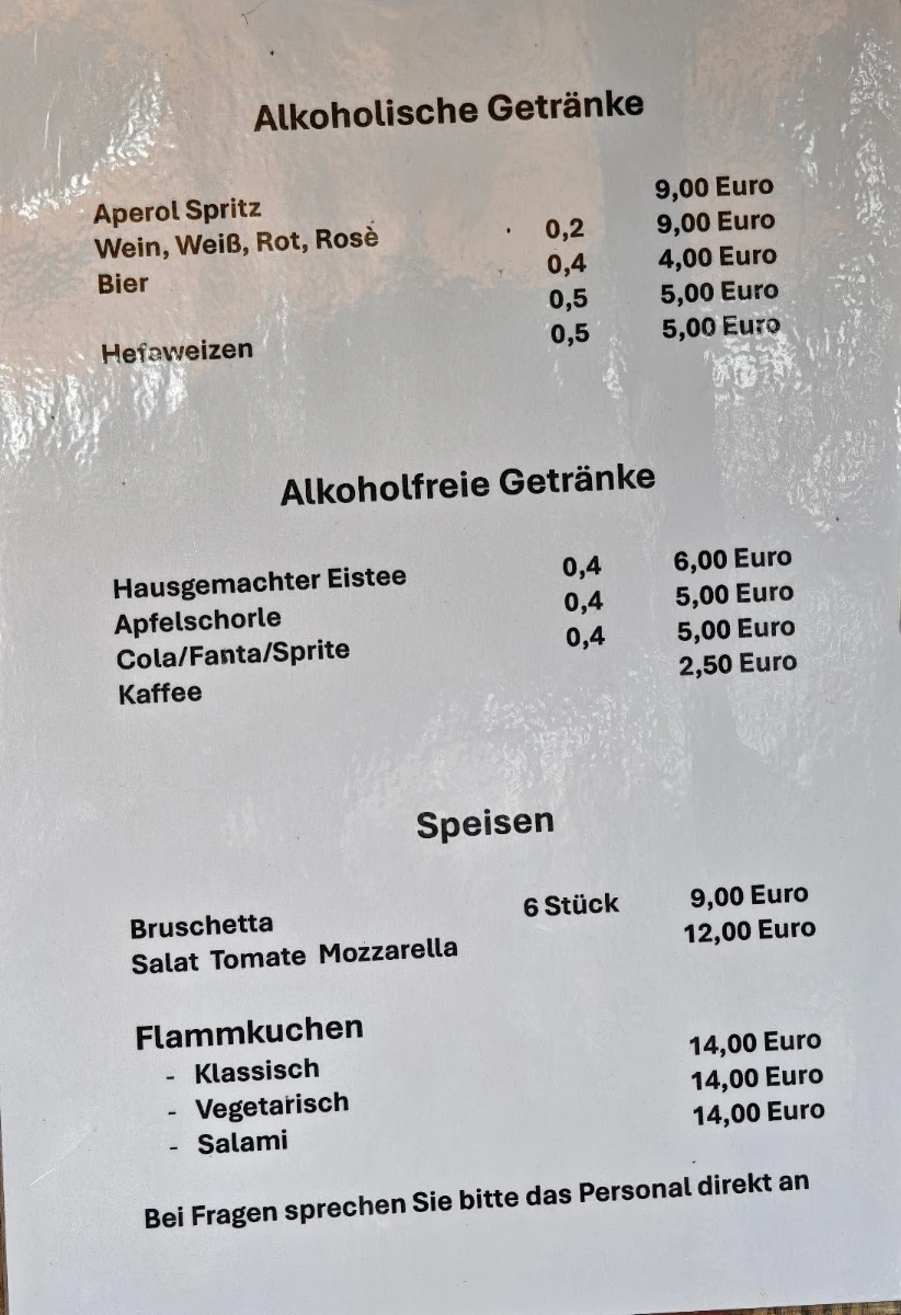 Speisekarte, Wannseeterrassen Berlin