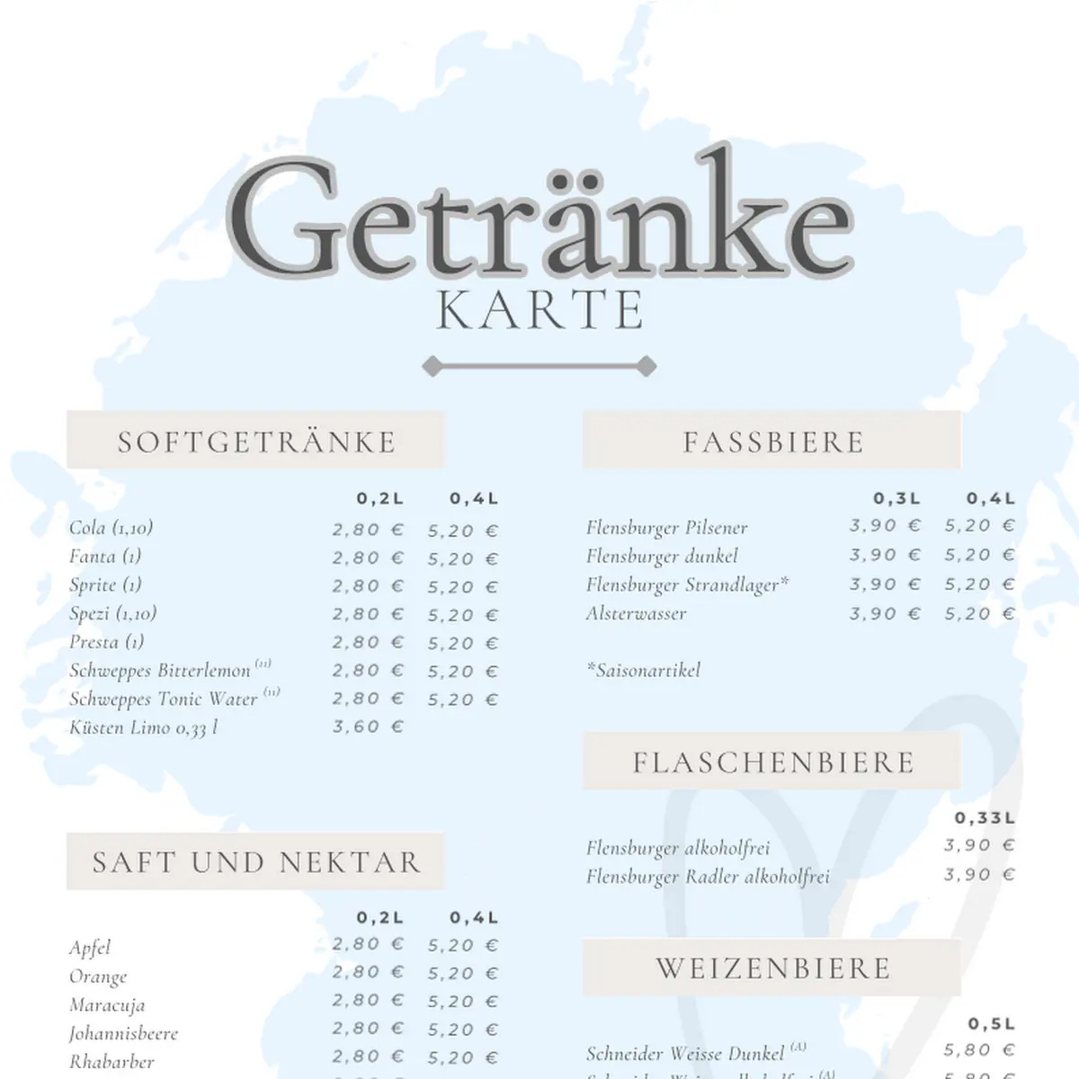 Speisekarte, Gaststätte Friedensburg Restaurant, Biergarten und Saalbetrieb - Bredstedt