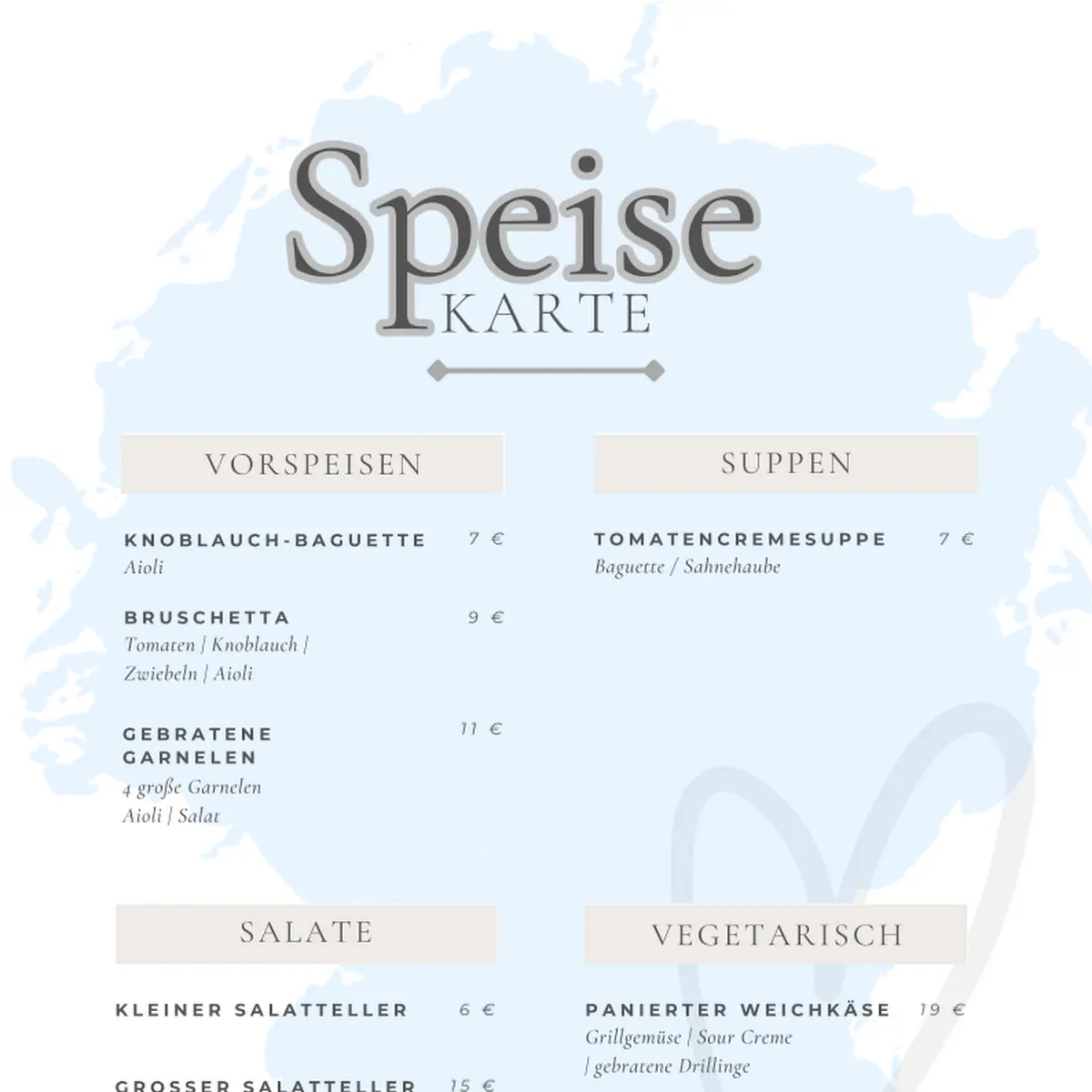 Speisekarte, Gaststätte Friedensburg Restaurant, Biergarten und Saalbetrieb - Bredstedt