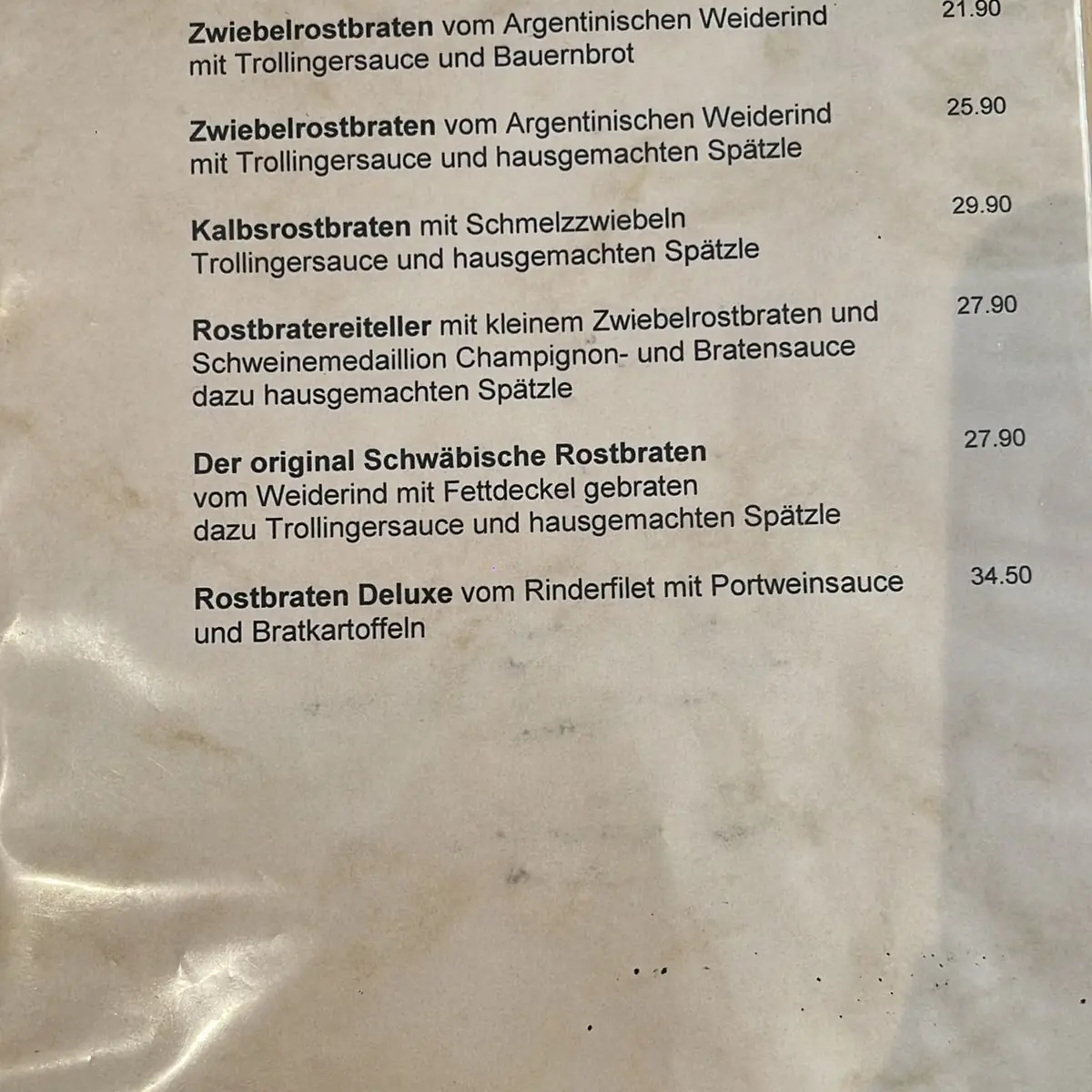 Speisekarte, Rostbraterei - TSV Korntal Vereinsgaststätte
