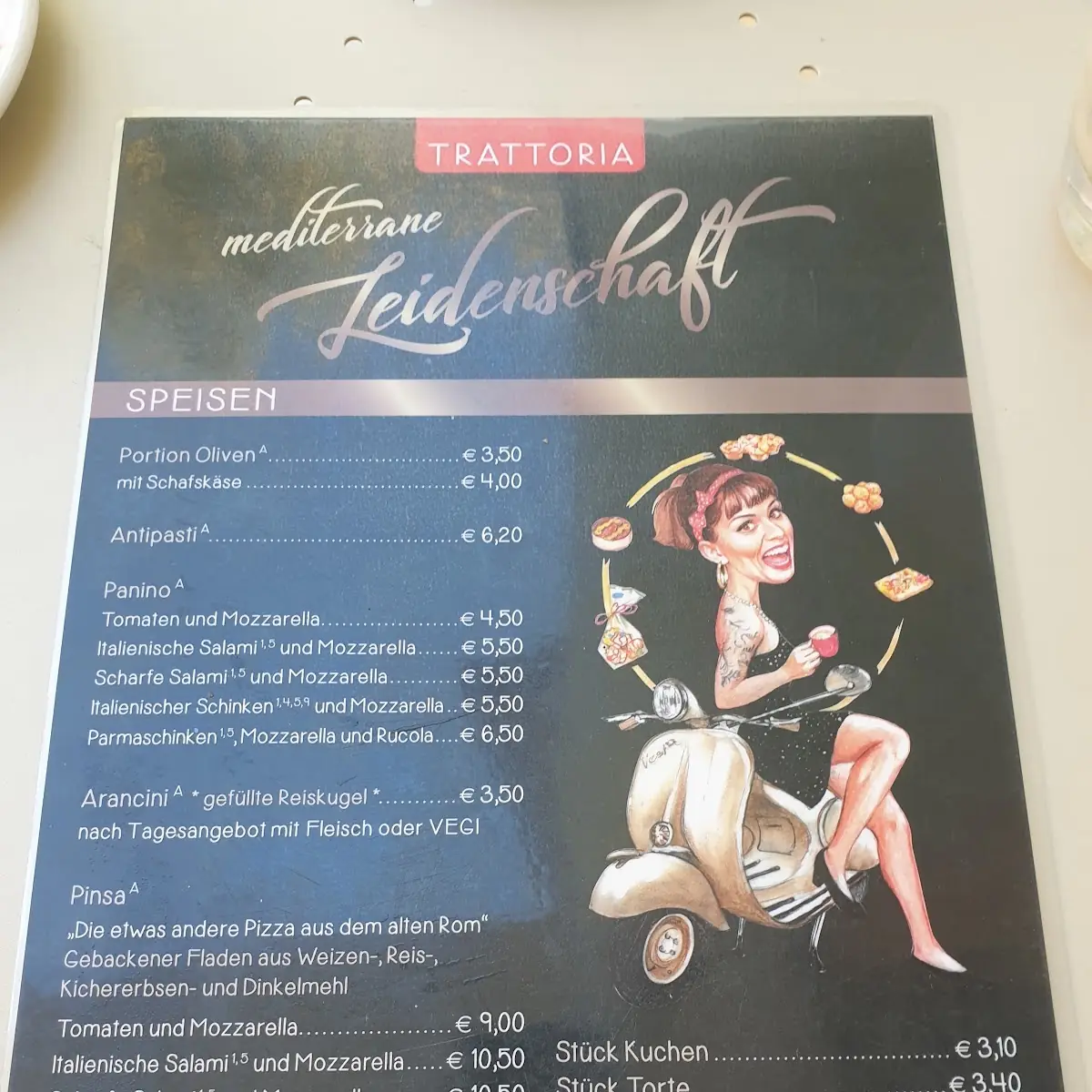 Speisekarte, mediterrane Leidenschaft