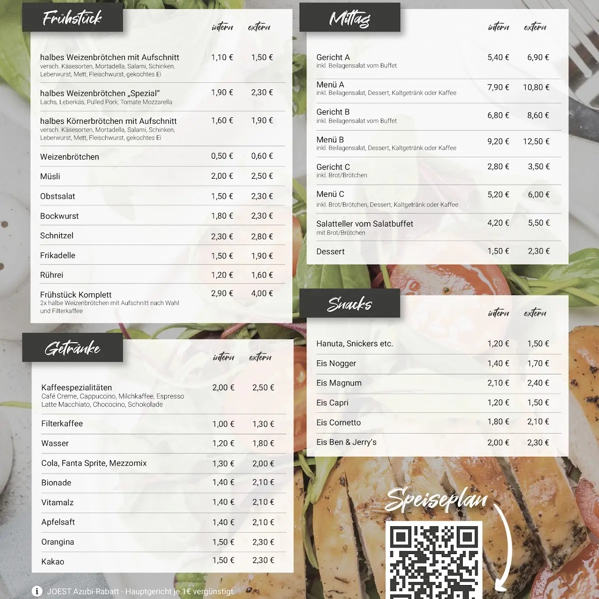Speisekarte, JOEST bistro