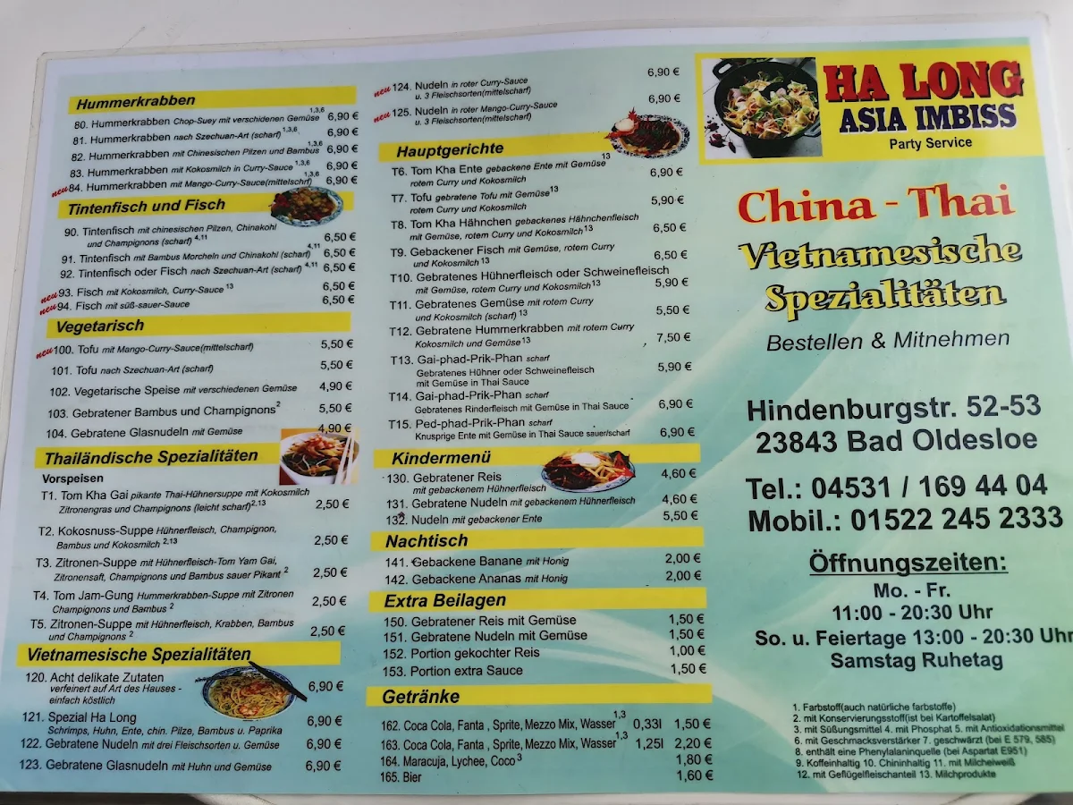 Speisekarte, Ha Long Asia Imbiss
