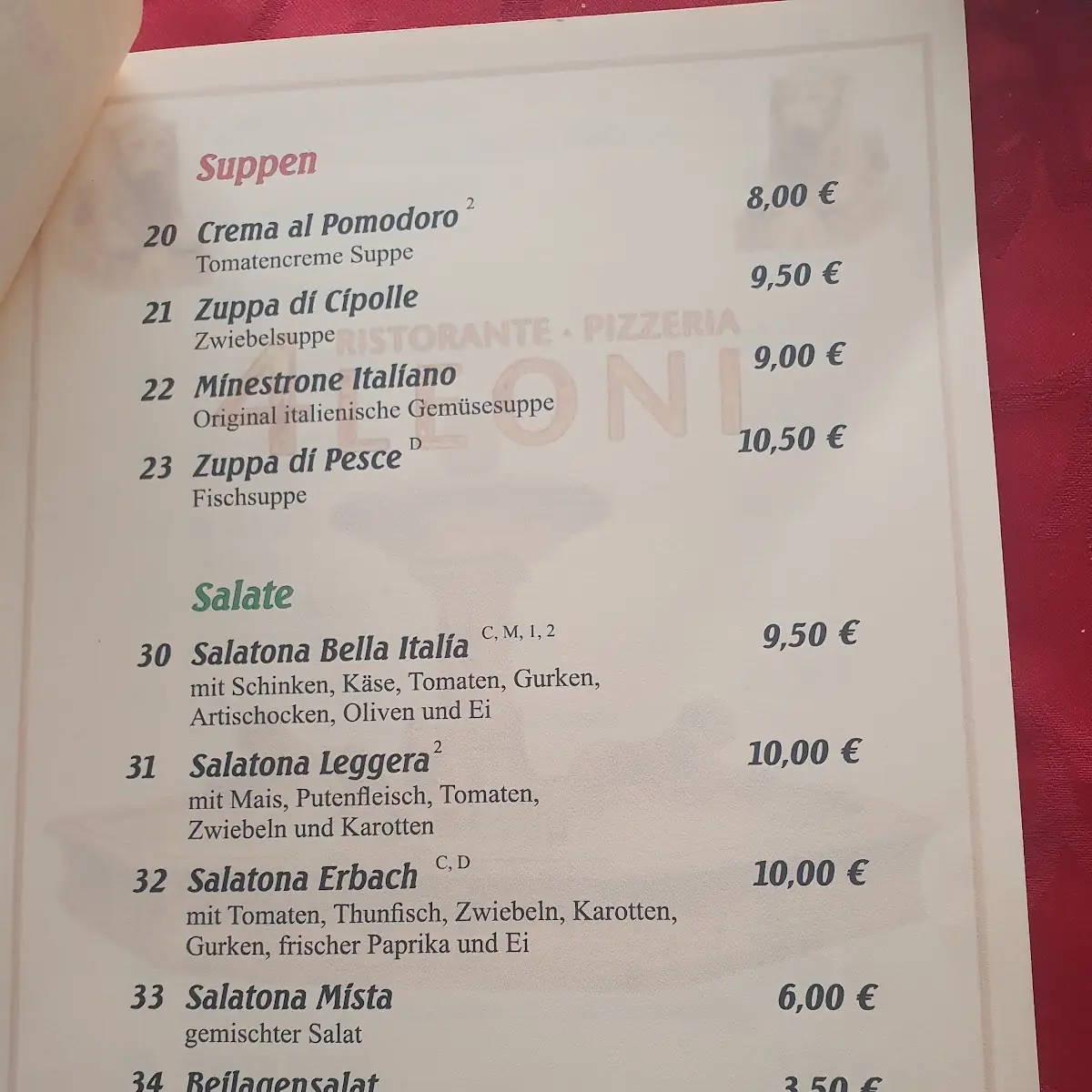 Speisekarte, Pizzeria 4 Leoni
